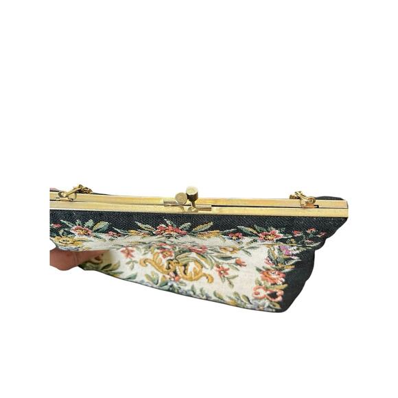 VTG Petit Point Embroidered Purse Floral Design Gold Shoulder Strap Hong Kong - Picture 3 of 9